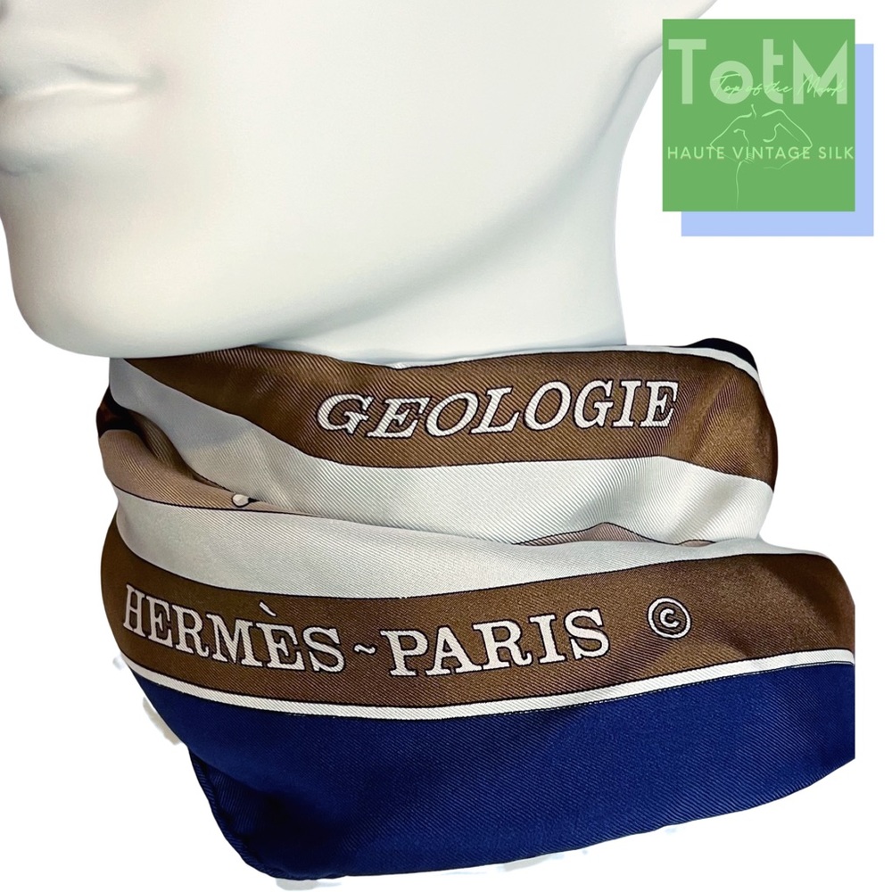 Hermès GEOLOGIE 90cm Silk 1980 Vintage NEAR MINT